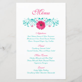 Tarjeta de menú Boda de Gerbera Rosa