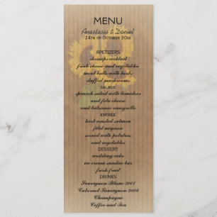 Tarjeta de menú boda de girasoles rústicos de colo