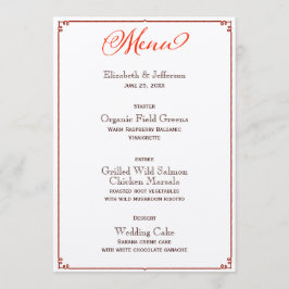 Tarjeta de menú Boda de guión de caligrafía de col