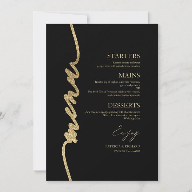 Tarjeta De Menú Boda De Guiones De Fancy Para Plac (Anverso)