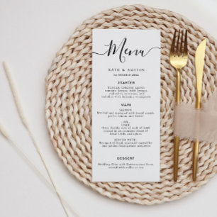 tarjeta de menú boda de guiones elegantes en blanc