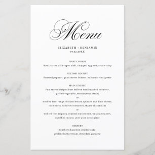 Tarjeta de menú Boda de guiones floridos y elegant