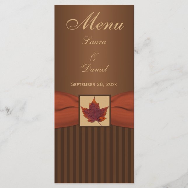 Tarjeta de menú Boda de hoja de otoño IMPRESIONADA (Anverso)