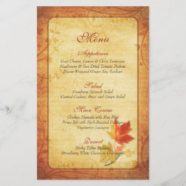Tarjeta de menú Boda de hojas de arce de otoño