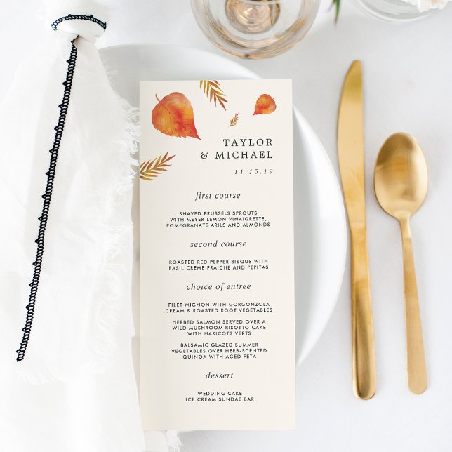 Tarjeta de menú Boda de hojas de otoño (Subido por el creador)