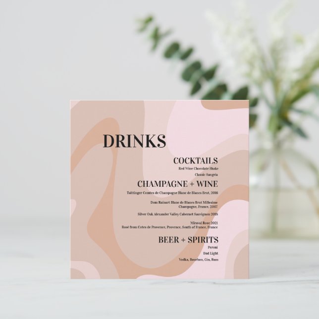 Tarjeta de menú Boda de la barra de bebidas de la  (Anverso de pie)