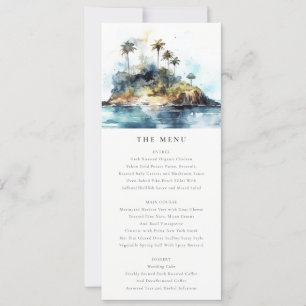 Tarjeta de menú Boda de la isla de palmeras de mod