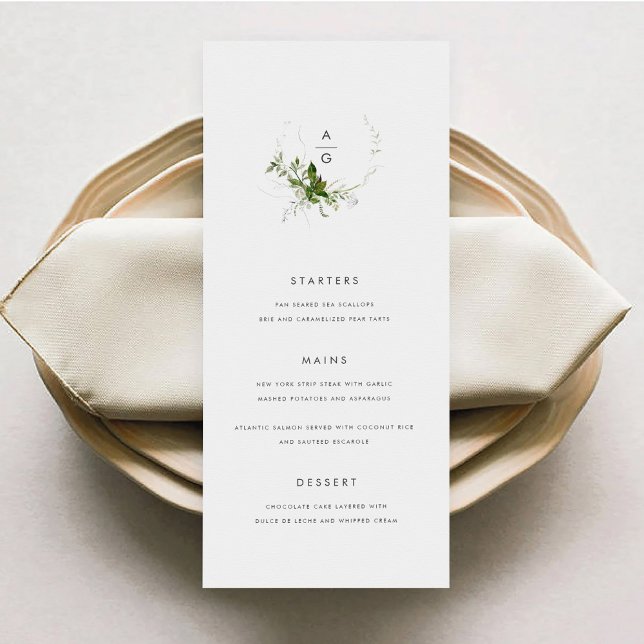 Tarjeta de menú Boda de la vegetación moderna (Modern Greenery Wedding Menu)