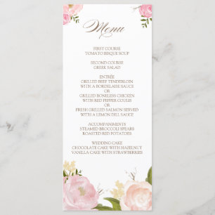 Tarjeta de menú Boda de las flores de color de agu