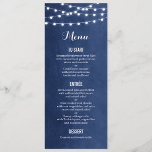 Tarjeta de menú Boda de luces de cadena azul de ma