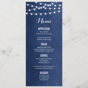 Tarjeta de menú Boda de luces de cadena azul de ma