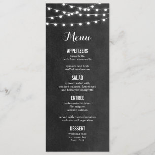 Tarjeta de menú Boda de luces de cadena de carbón 