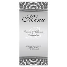Tarjeta de menú Boda de Mandala floral blanca negr