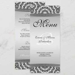 Tarjeta de menú Boda de Mandala floral blanca negr