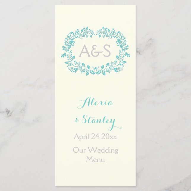 Tarjeta de menú boda de marco azul Aqua (Anverso)
