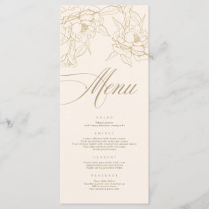 Tarjeta de menú Boda de marfil, con flores de oro