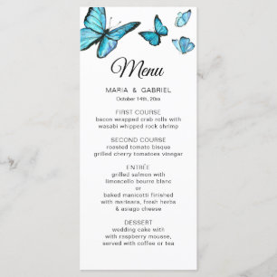 Tarjeta de menú Boda de mariposas color azul