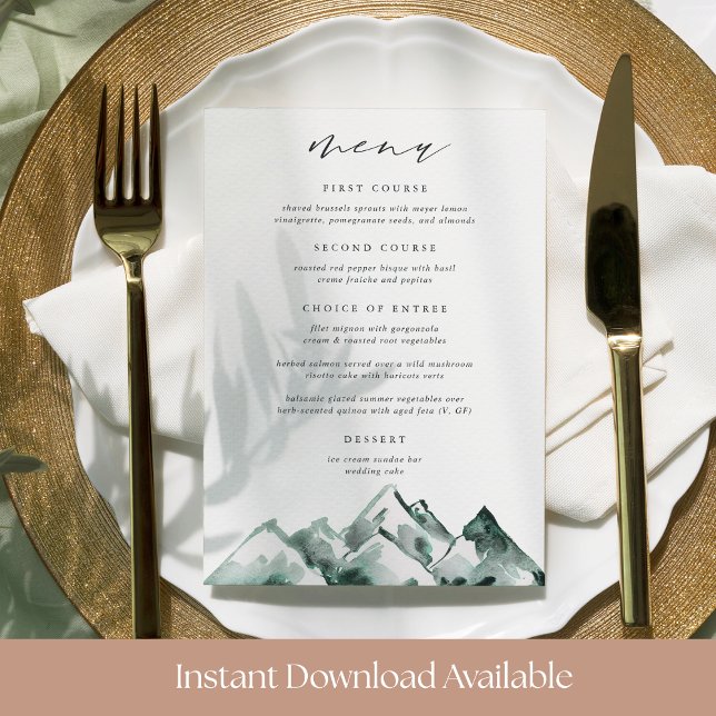Tarjeta de menú Boda de montaña impresa (Subido por el creador)
