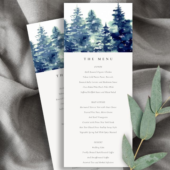 Tarjeta de menú Boda de nieve del bosque de pinos  (Subido por el creador)