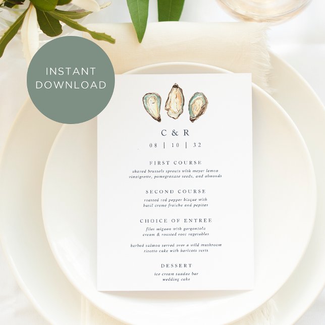 Tarjeta de menú Boda de ostión acuático costero (Subido por el creador)