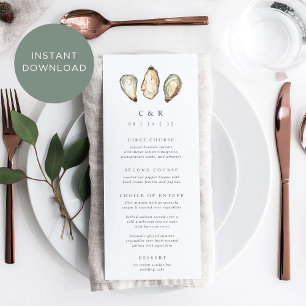 Tarjeta de menú Boda de ostras costeras descargabl
