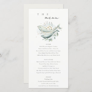 Tarjeta de menú Boda de pescado floral dorado suba