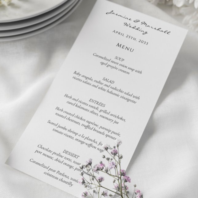 Tarjeta de menú boda de script minimalista moderno (minamal script wedding menu card , tie the knot stylish wedding ,
)
