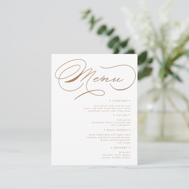 Tarjeta de menú Boda de tipografía de lujo (Anverso de pie)