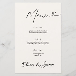 Tarjeta de menú Boda de tipografía moderna minimal