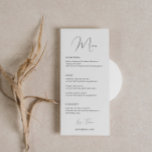 Tarjeta de menú Boda de tipos de letra de guión cl<br><div class="desc">Diseñada para coordinarse con nuestra colección Minimalista All In One, esta tarjeta de menú boda que combina personalizable tiene un diseño limpio y sencillo, con un tipo de letra clásico. Para una personalización más avanzada de este diseño, por ejemplo, cambiar el diseño, el tamaño de letra o el tamaño del...</div>