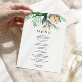 Tarjeta de menú Boda de vegetación tropical