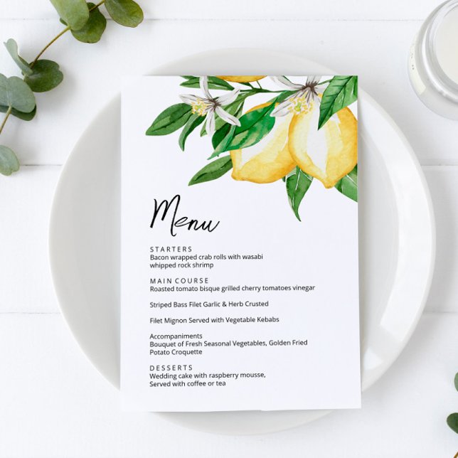 Tarjeta de menú Boda de verde limón (Subido por el creador)