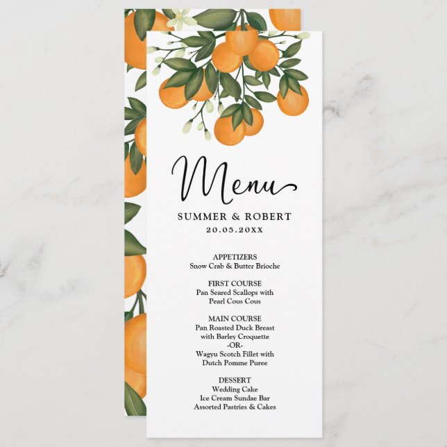 Tarjeta de menú Boda del Citrus verde botánico mod (Anverso / Reverso)