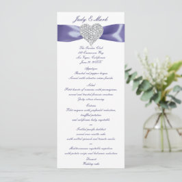 Tarjeta de menú Boda del corazón del diamante azul