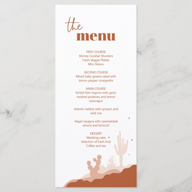 Tarjeta de menú Boda del desierto (Anverso)