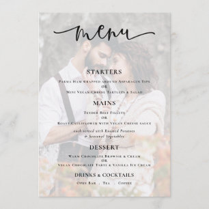 Tarjeta de menú Boda del guión de fondo de la foto