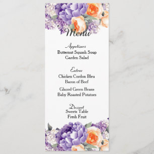 Tarjeta de menú Boda Dusty Mauve Peach Peonies