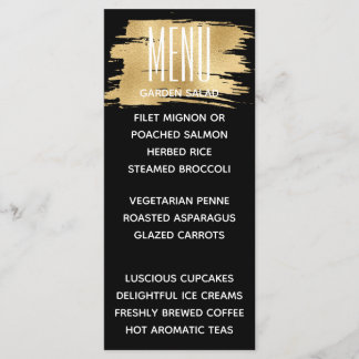 Tarjeta de menú boda Elegante dorado y negro