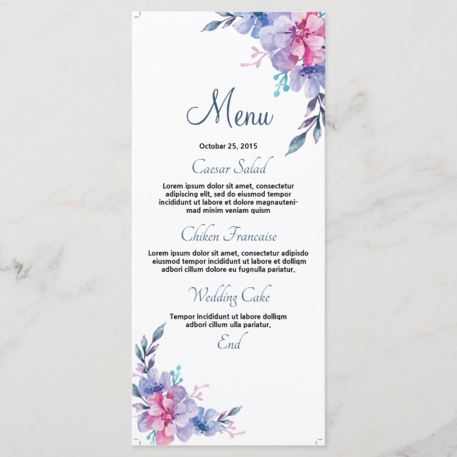 Tarjeta de menú Boda floral (Anverso)