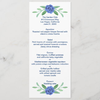 Tarjeta de menú Boda Floral Azul Floral Verde Foli