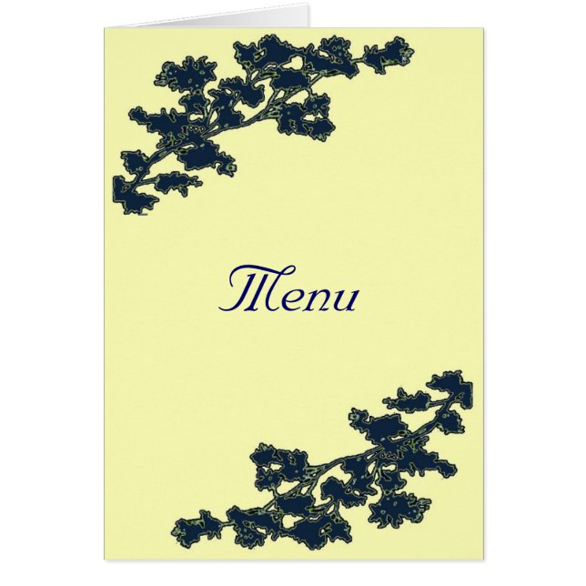 Tarjeta de menú Boda floral azul marino (Frente)