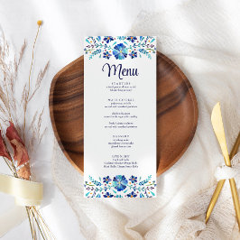 Tarjeta de menú Boda Floral Azul y Blanco