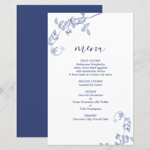 Tarjeta de menú boda floral Blue Victorian