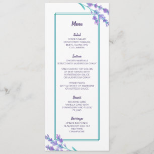 Tarjeta de menú Boda floral de acuarela de lavanda