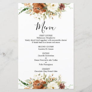 Tarjeta de menú boda floral de caída