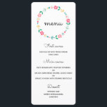 Tarjeta de menú boda floral de corona<br><div class="desc">Diseño floral rosa,  verde,  azul y amarillo. Sencillo y romántico,  y fácilmente personalizable con los detalles de su boda y el texto personalizado.</div>