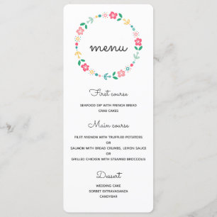 Tarjeta de menú boda floral de corona