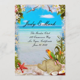 Tarjeta de menú Boda floral de playa tropical