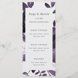 Tarjeta de menú Boda floral morado y gris