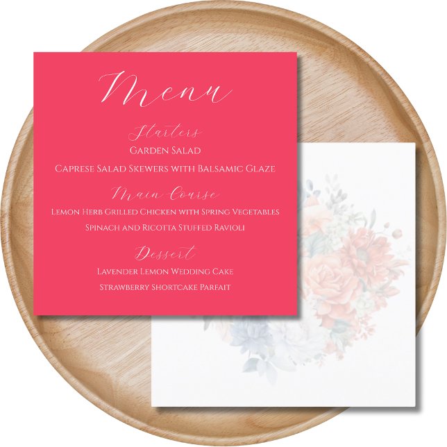 Tarjeta de menú Boda floral rosa caliente (Subido por el creador)